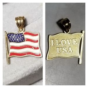 10k yellow gold RCI USA America enamel red white blue stars flag pendant charm